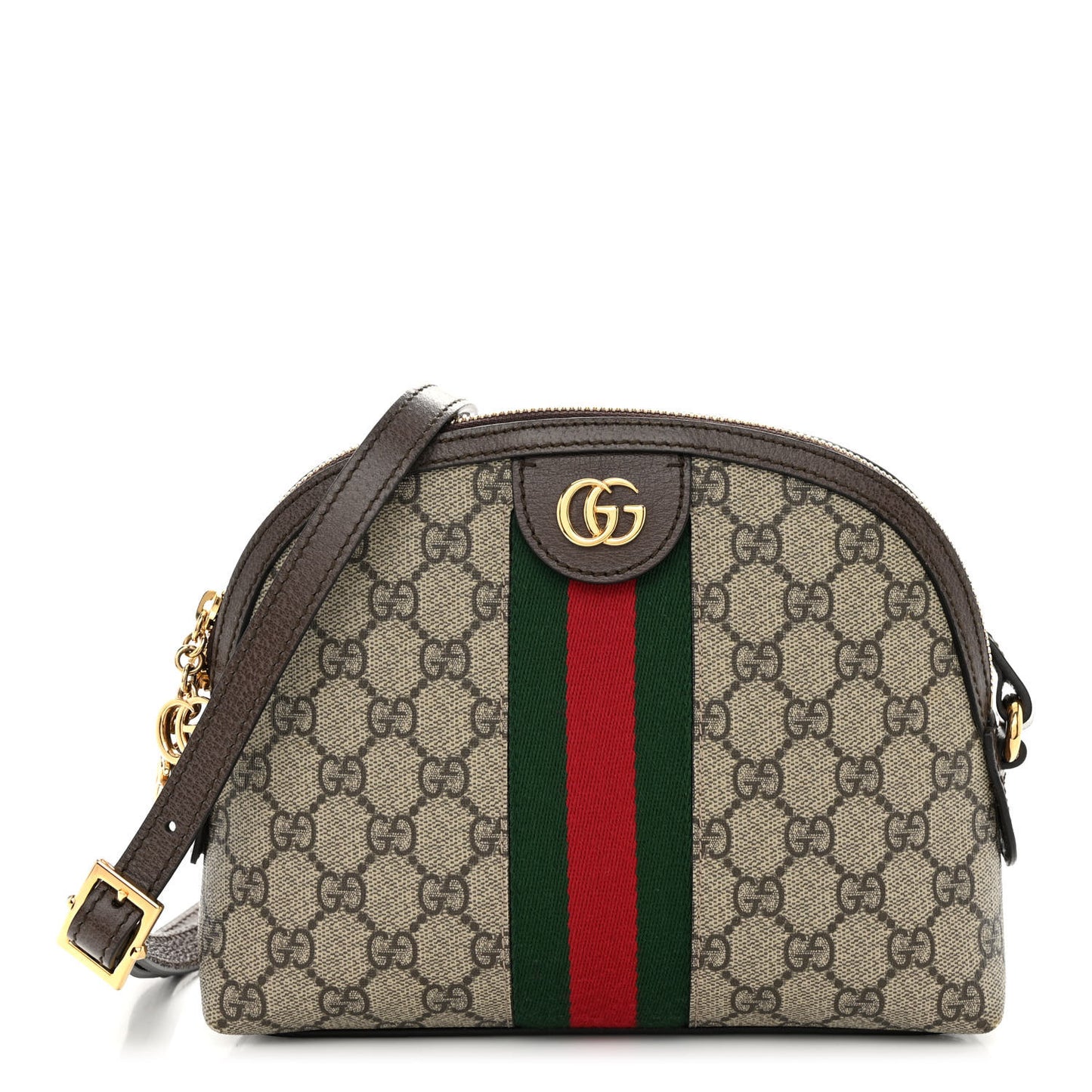 GG Supreme Monogram Textured Dollar Calfskin Web Small Ophidia Dome Shoulder Bag Beige Ebony New Acero