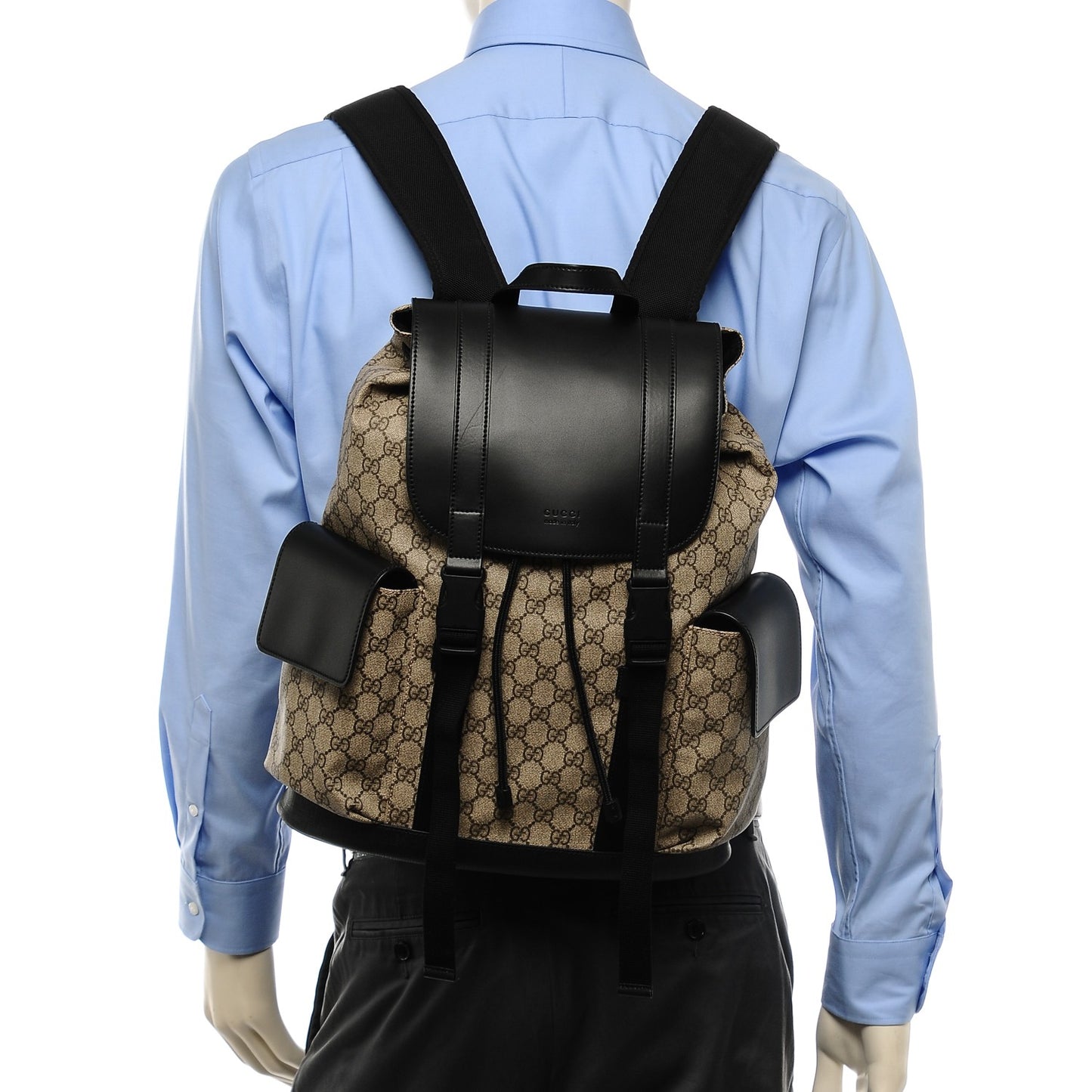 Soft GG Supreme Monogram Double Buckle Backpack Beige Black