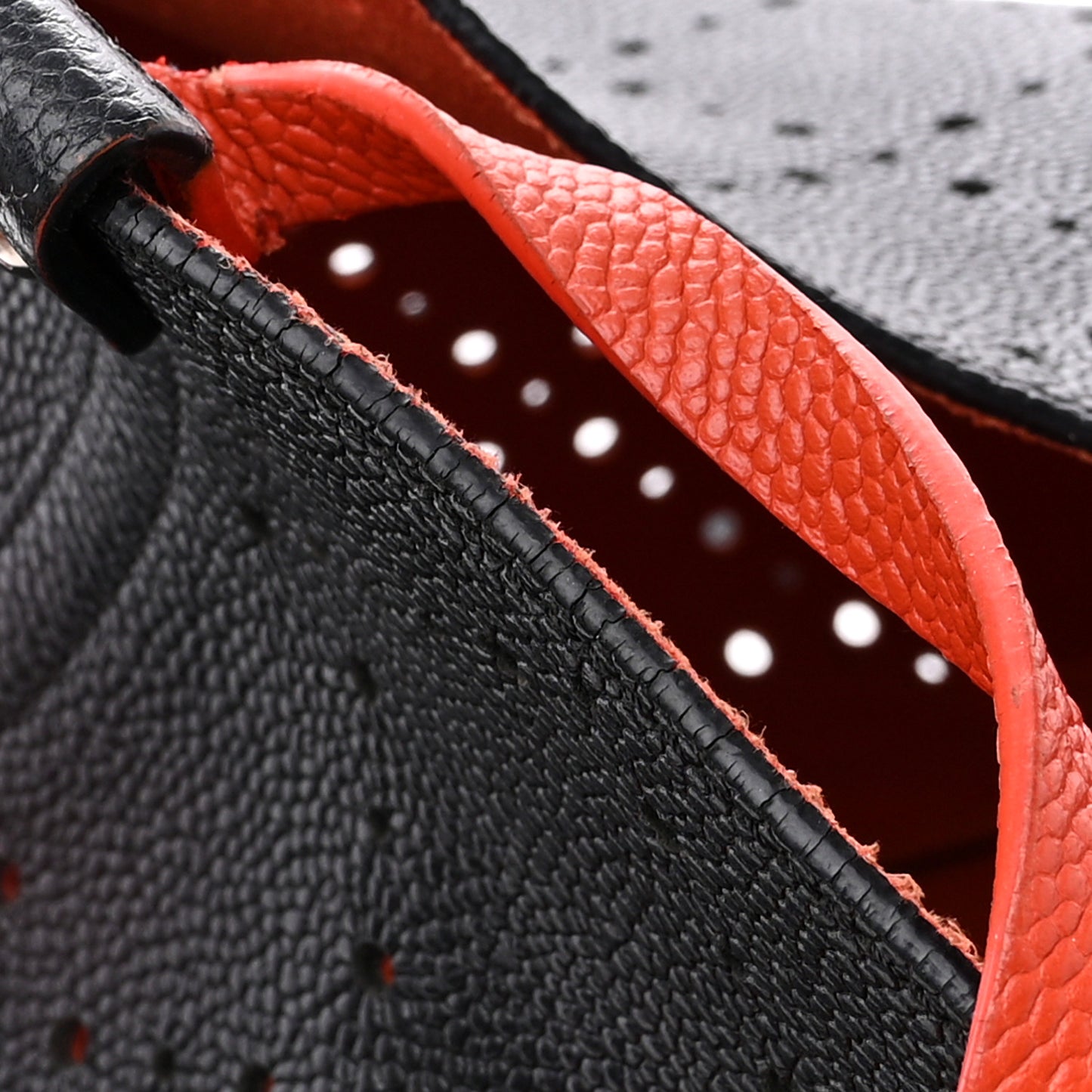 Perforated Grained Calfskin Small Shopping Tote Black