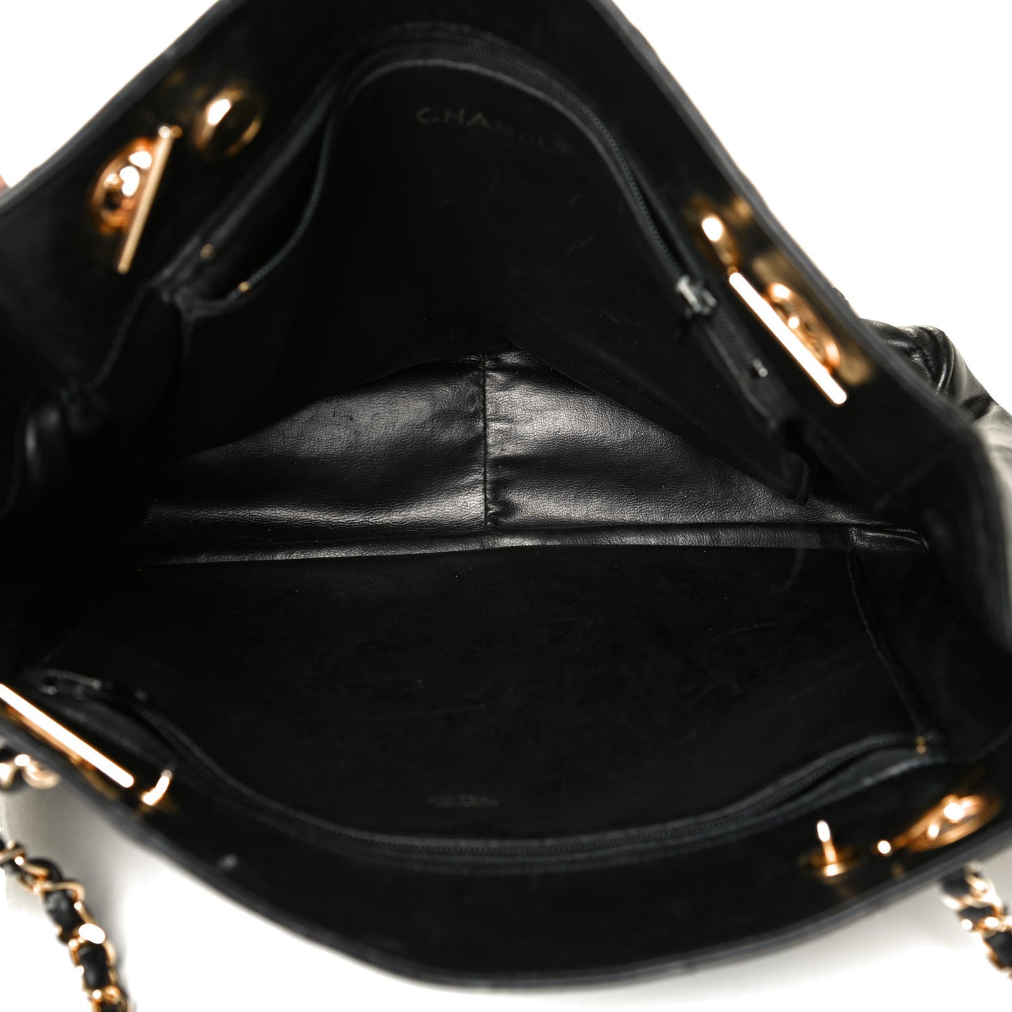Lambskin Quilted Shopping Tote Black