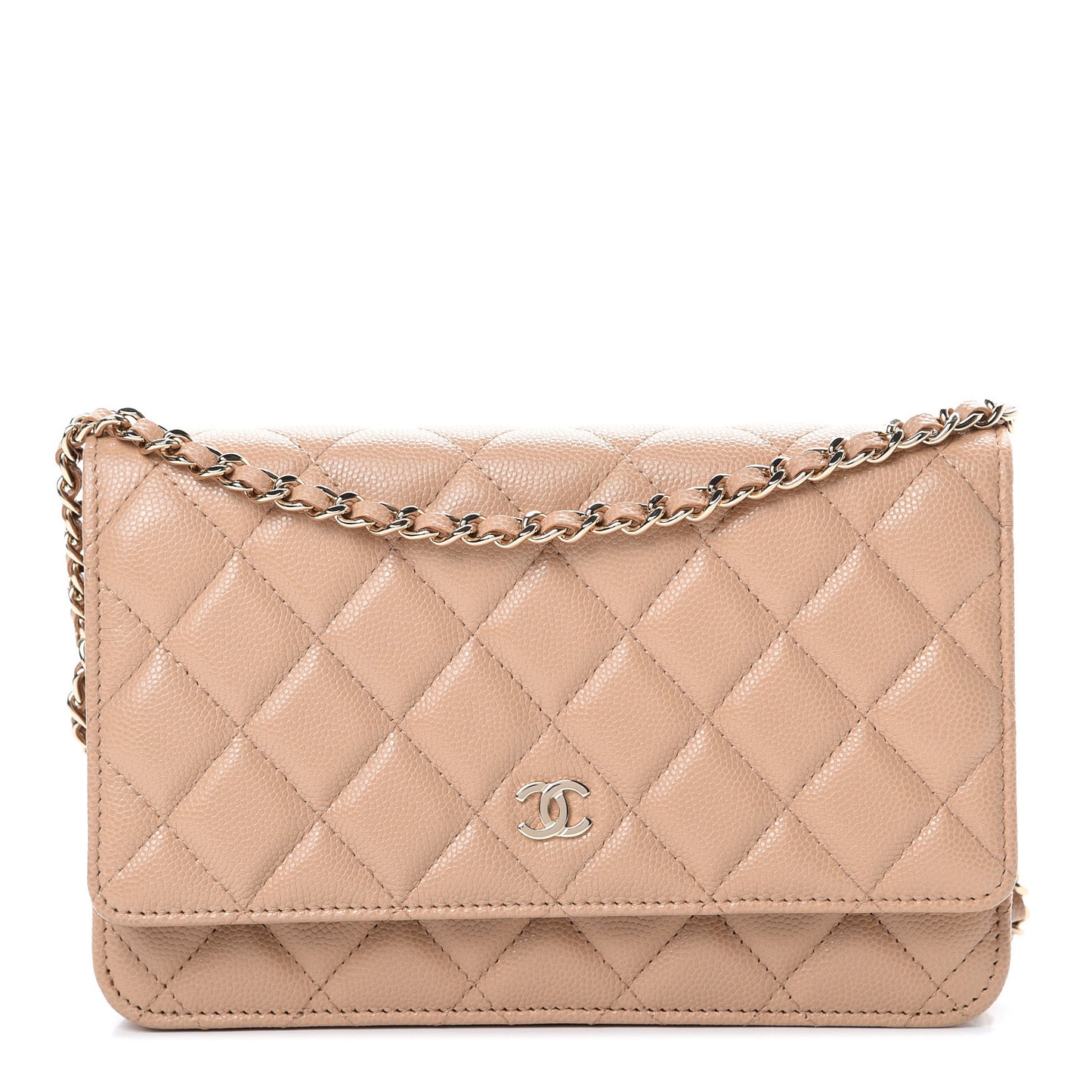 Caviar Quilted Wallet On Chain WOC Beige