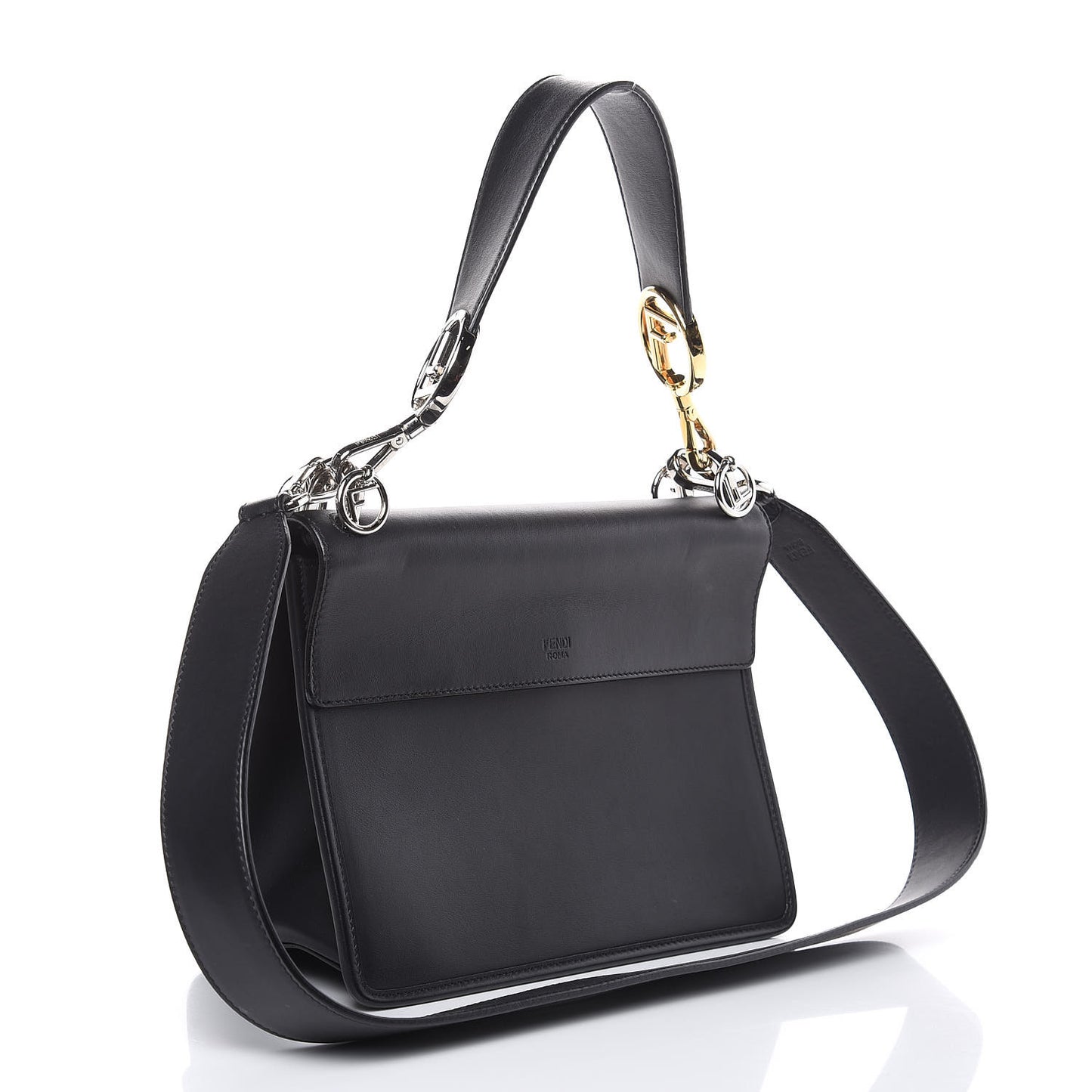 Vitello Century Velvet F is Fendi FF Kan I Shoulder Bag Black Tobacco