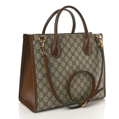 Gucci GG Supreme Monogram Azalea Calfskin Small Retro Interlocking G Tote Bag Beige Ebony Brown Sugar 2 of 9