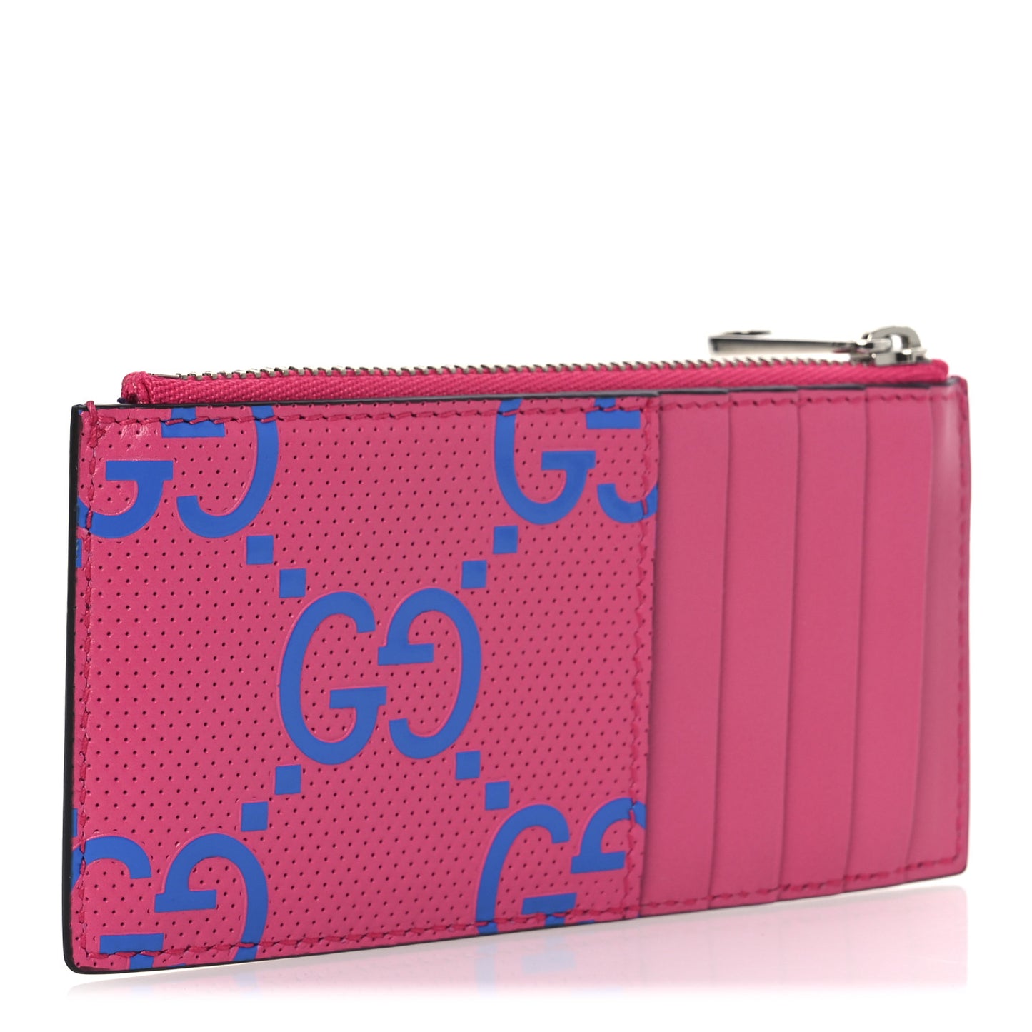Calfskin GG Tennis Bi-Color Embossed Zip Wallet Modern Fucsia Modern Blue