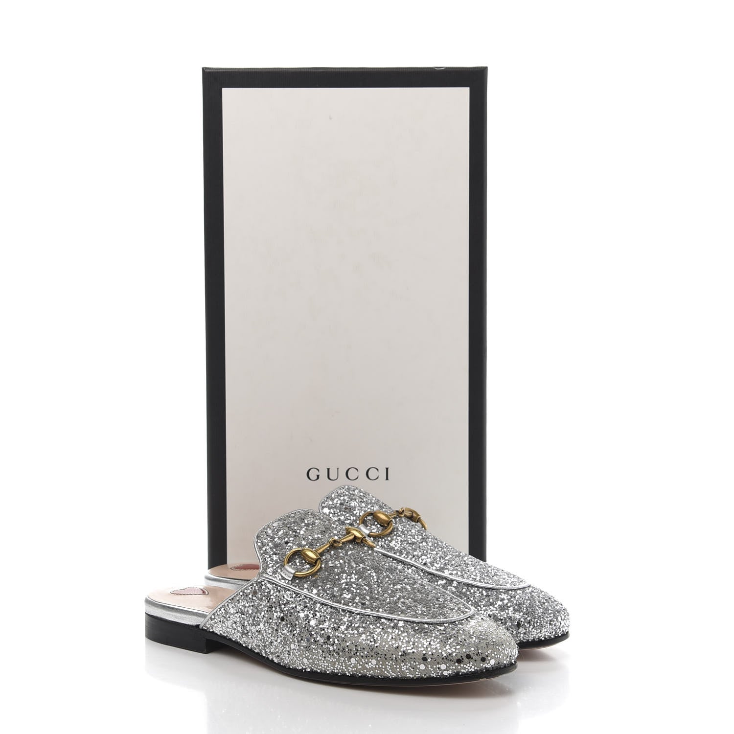 Gucci Glitter Womens Princetown Slippers 35 Silver 9 of 9