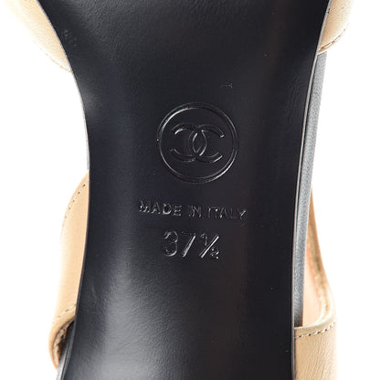 Chanel Lambskin Cap Toe CC Slingback Pumps 37.5 Beige Black 7 of 11