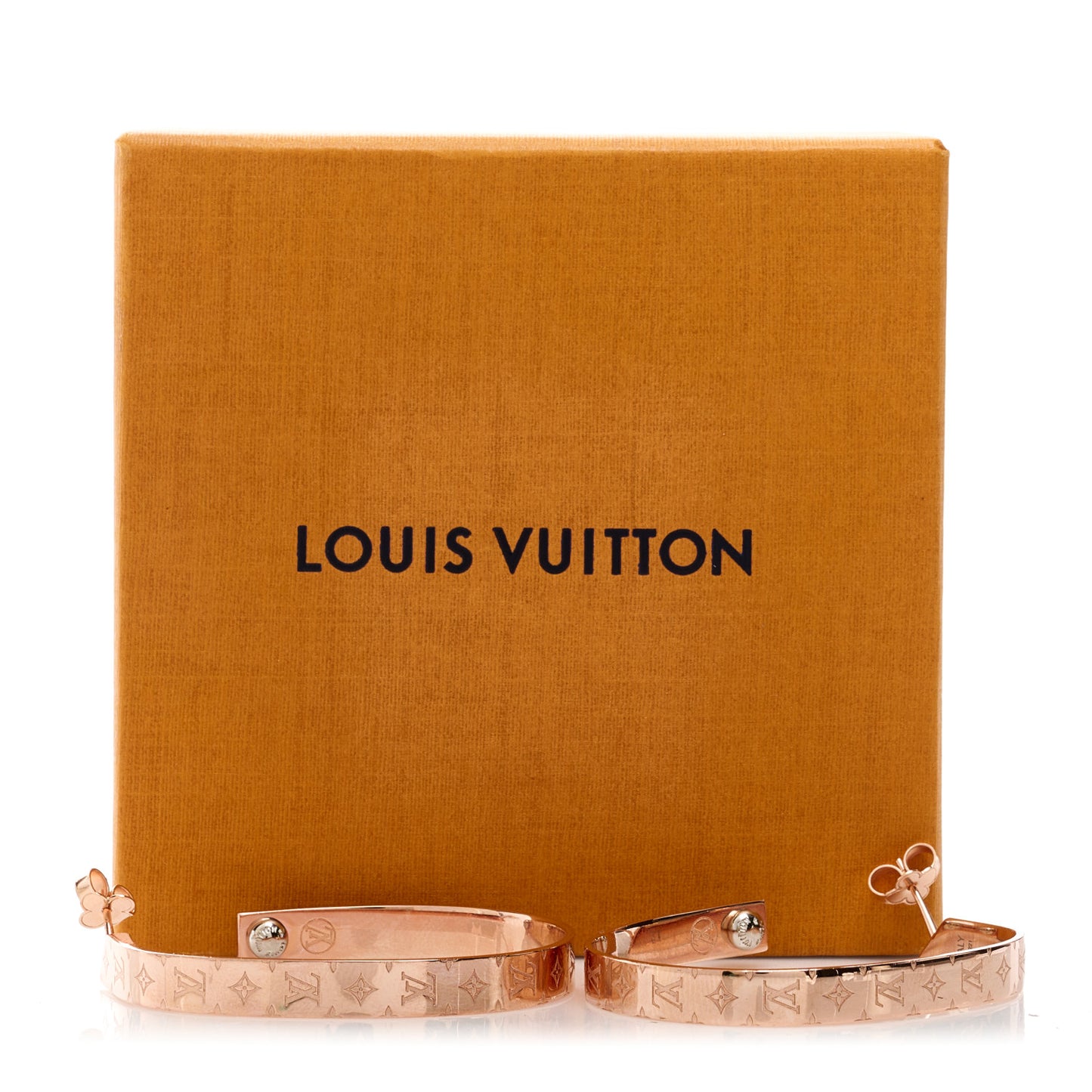 LOUIS VUITTON Nanogram Hoop Earrings Pink Gold