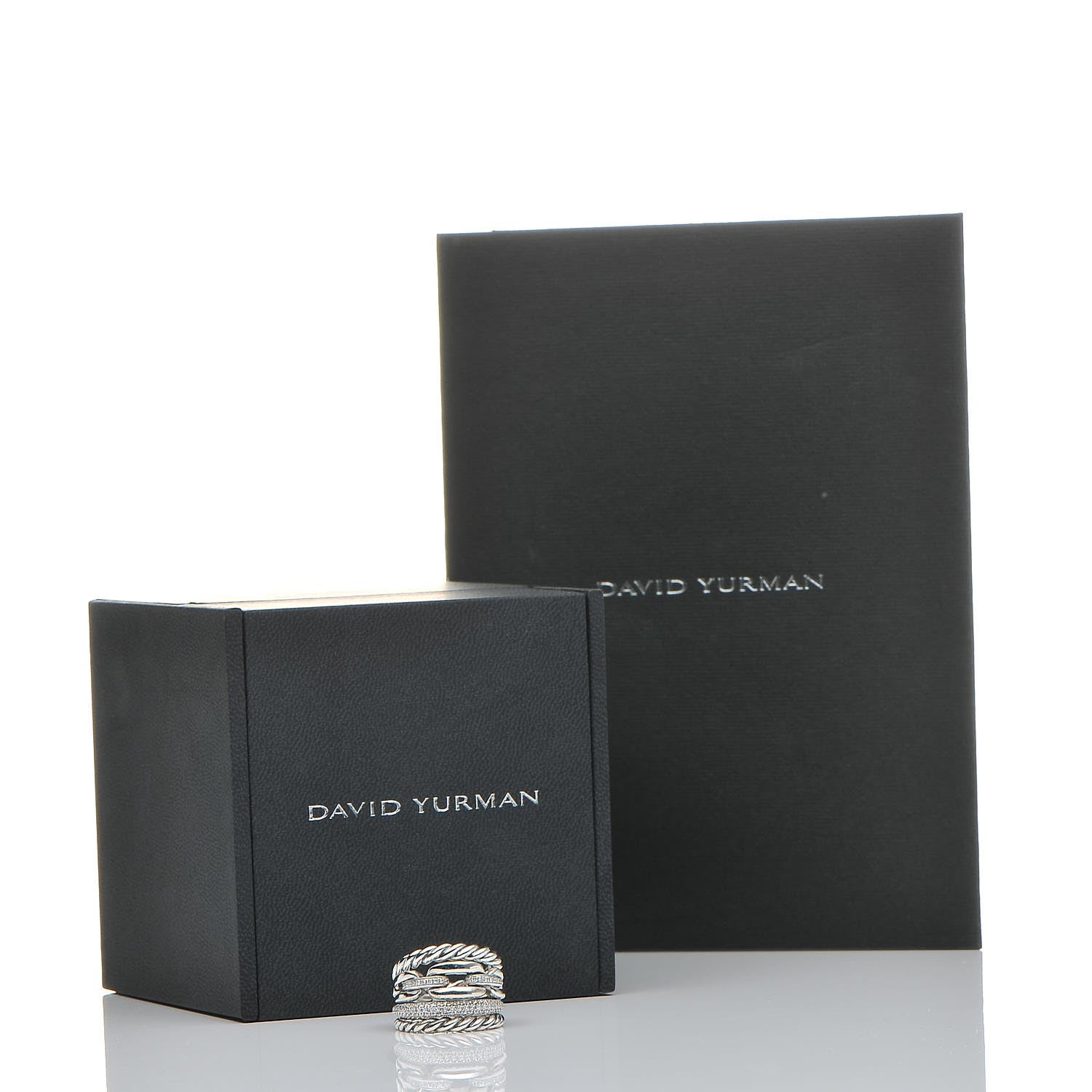 David Yurman Sterling Silver Diamond Wellesley Link 4 Row Ring 50.6 5.5 7 of 7