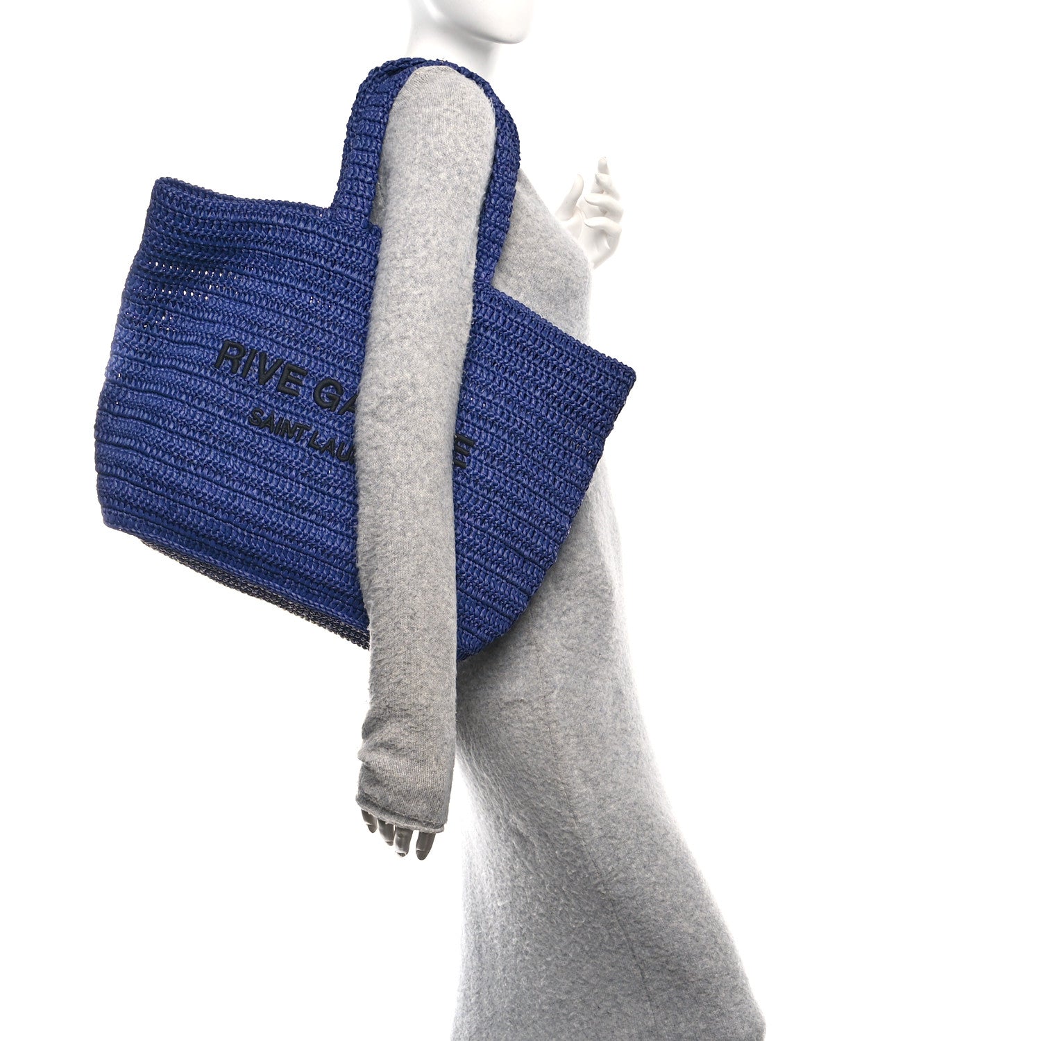 Saint Laurent Raffia Rive Gauche Tote Blue 2 of 12