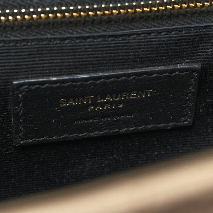 Saint Laurent Grain De Poudre Mixed Matelasse Large Triquilt Monogram Satchel Dark Beige 6 of 9