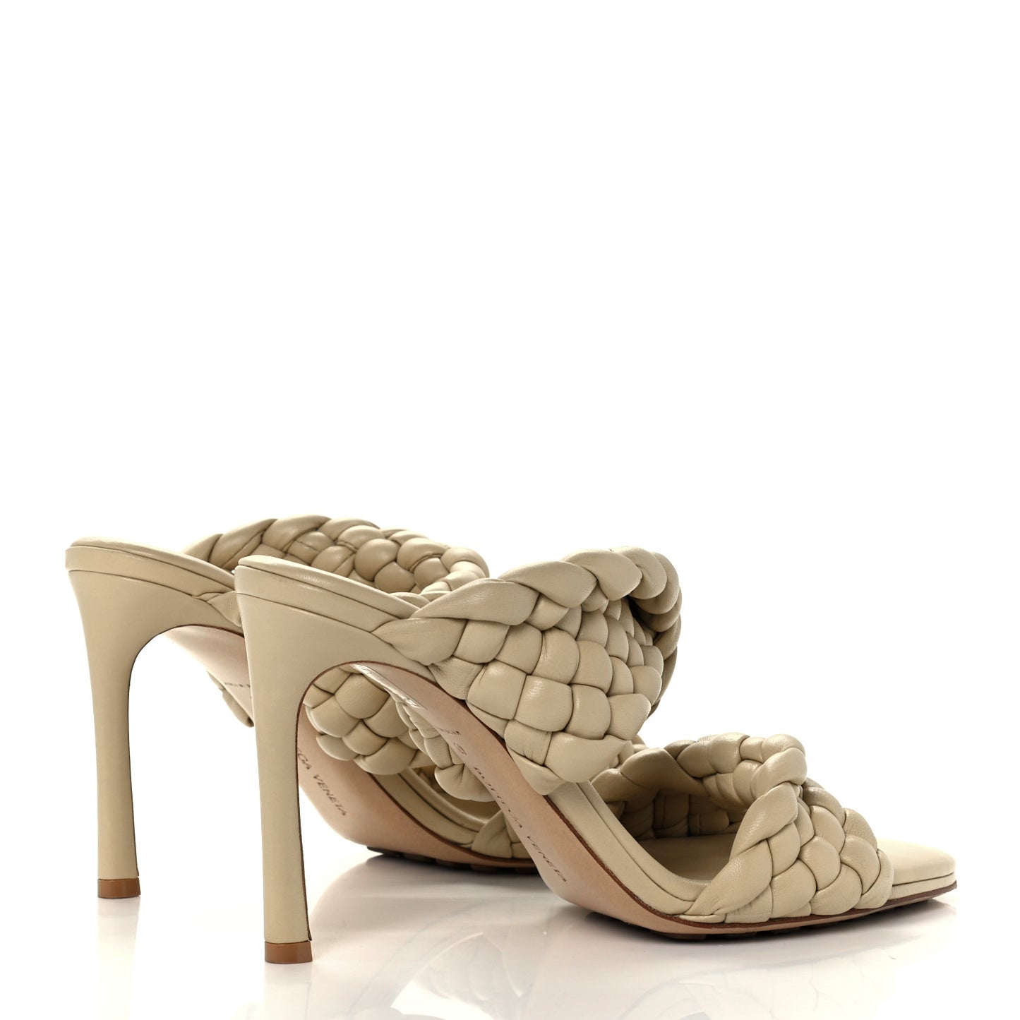 Nappa Twisted Padded Intrecciato Curve Slide Sandals 40 Tapioca