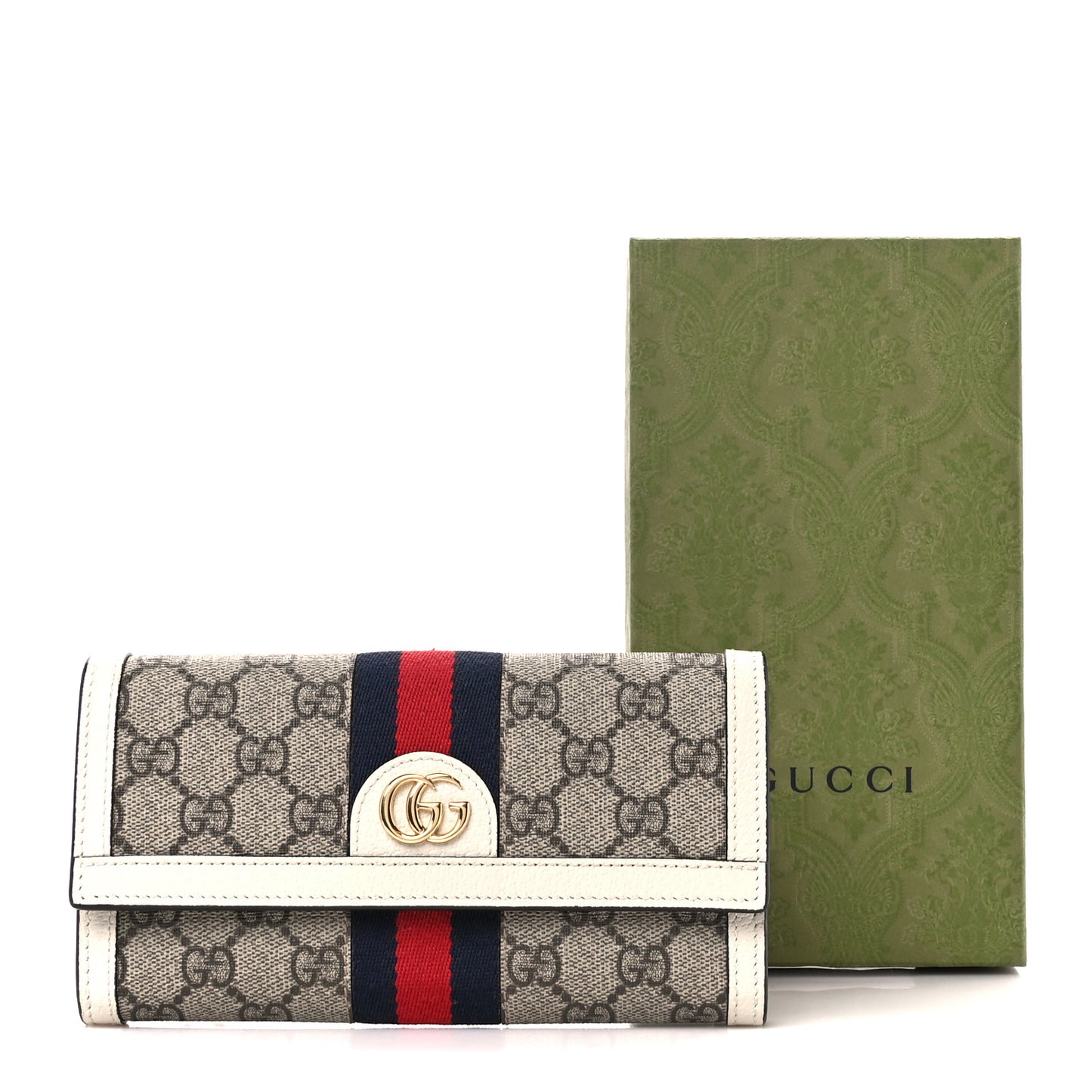 GG Supreme Monogram Web Ophidia Continental Wallet Beige White