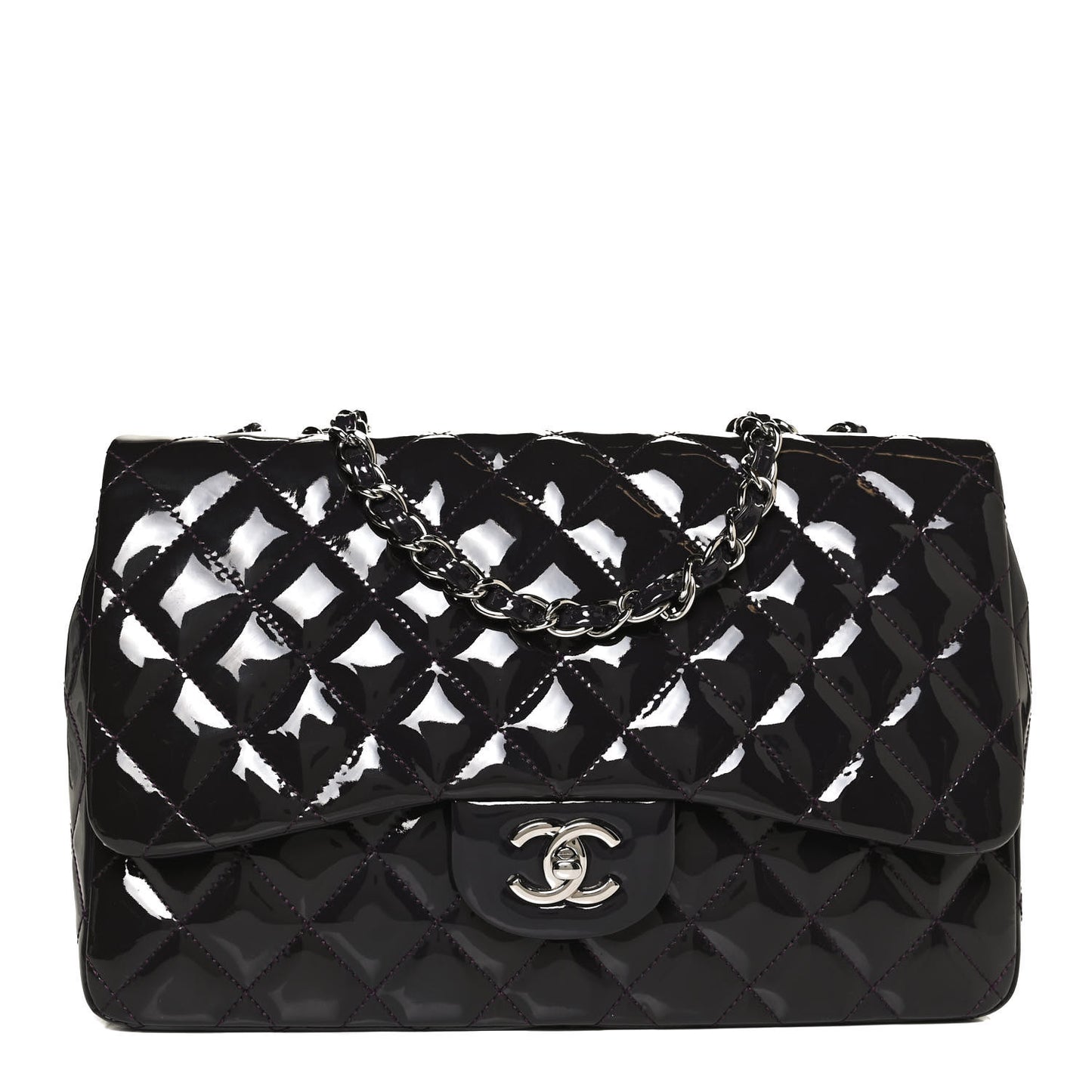 Patent Quilted Jumbo Single Flap Dark Purple