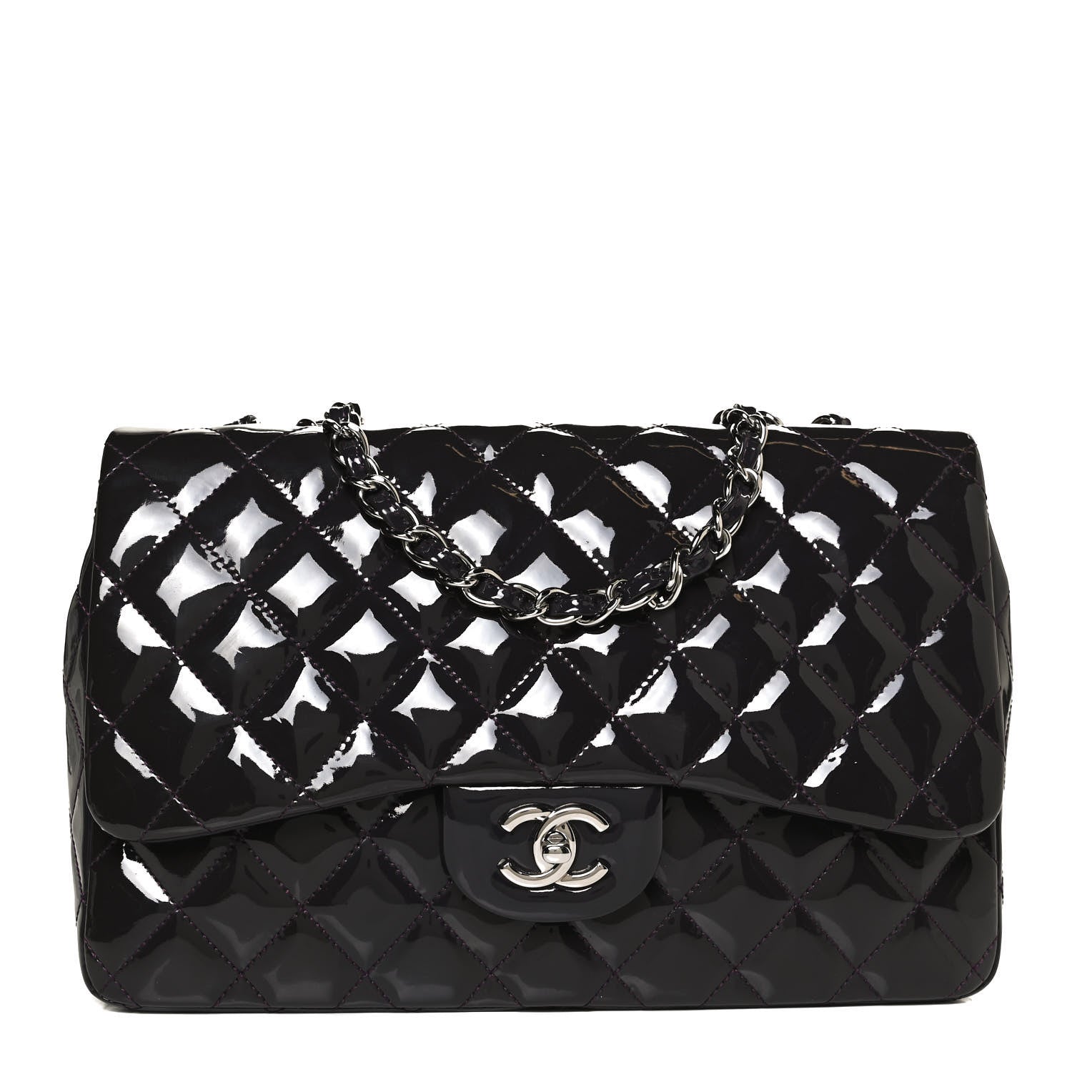 Chanel Patent Quilted Jumbo Single Flap Dark Purple 1 of 9