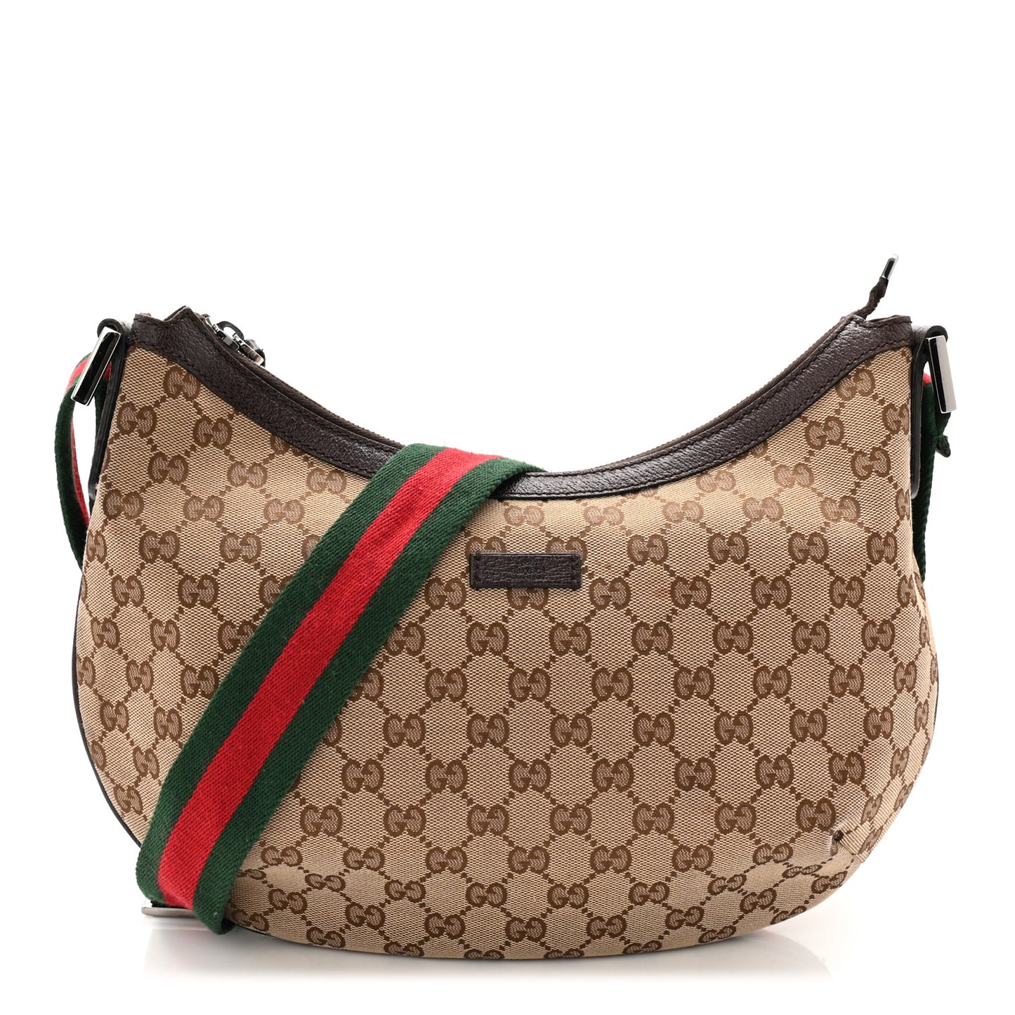 Monogram Web Medium Half Moon Hobo Dark Brown