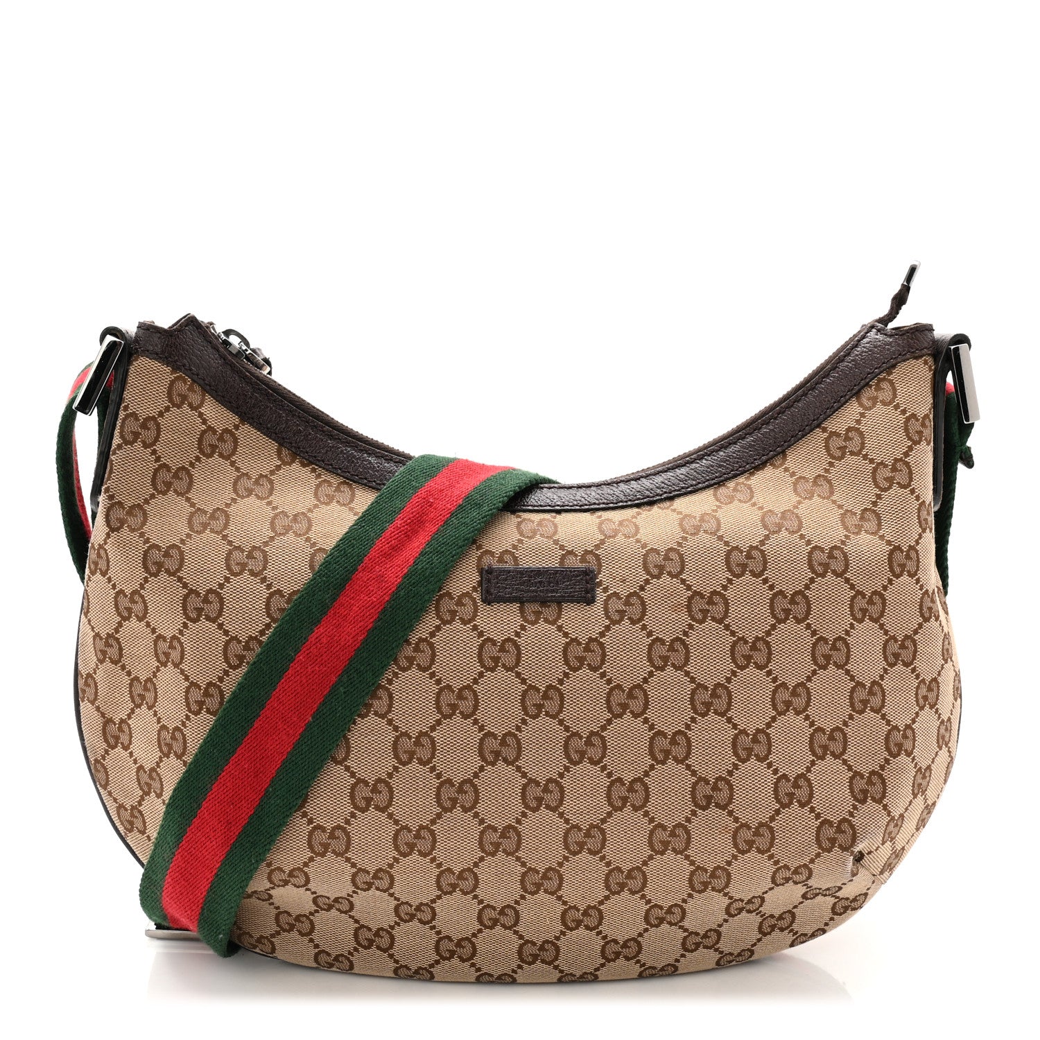 Gucci Monogram Web Medium Half Moon Hobo Dark Brown 1 of 10