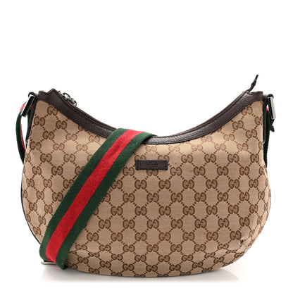 Gucci Monogram Web Medium Half Moon Hobo Dark Brown 1 of 10