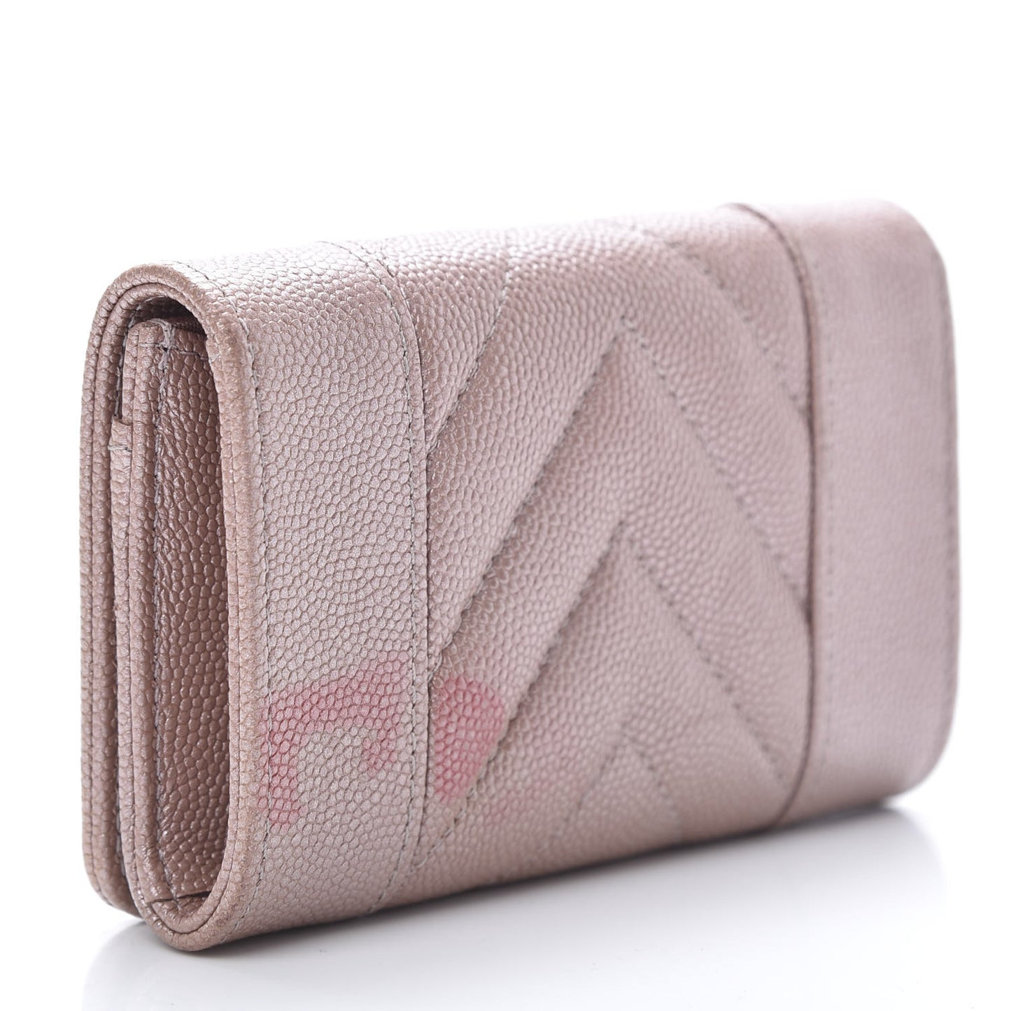 Metallic Caviar Chevron Quilted Vintage Mademoiselle Flap Card Holder Pink