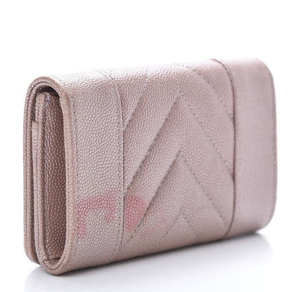 Chanel Metallic Caviar Chevron Quilted Vintage Mademoiselle Flap Card Holder Pink 3 of 11
