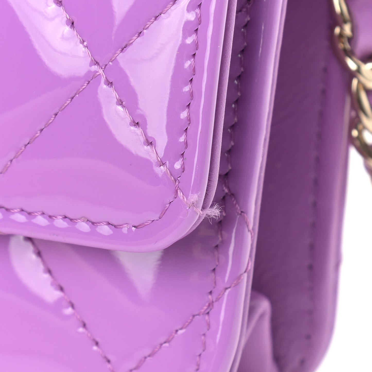 Patent Calfskin Quilted Wallet On Chain WOC Purple