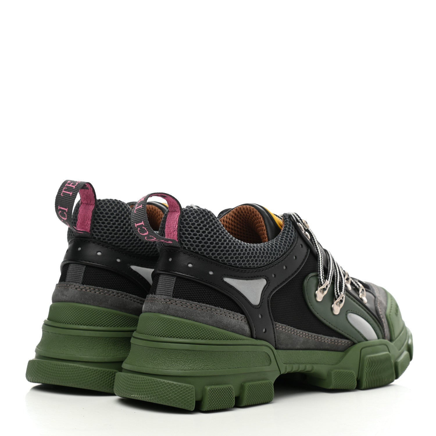 Gucci X SEGA Mesh Suede Calfskin Mens Flashtrek Sneakers 8 Loess Black Olive Green 4 of 8