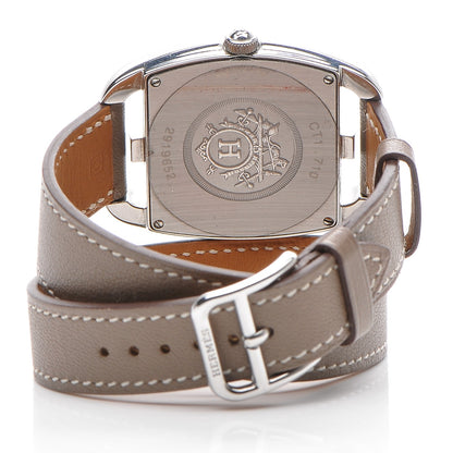 Hermes Stainless Steel Swift 33mm Cape Cod Tonneau Double Tour Quartz Watch Etoupe 6 of 11