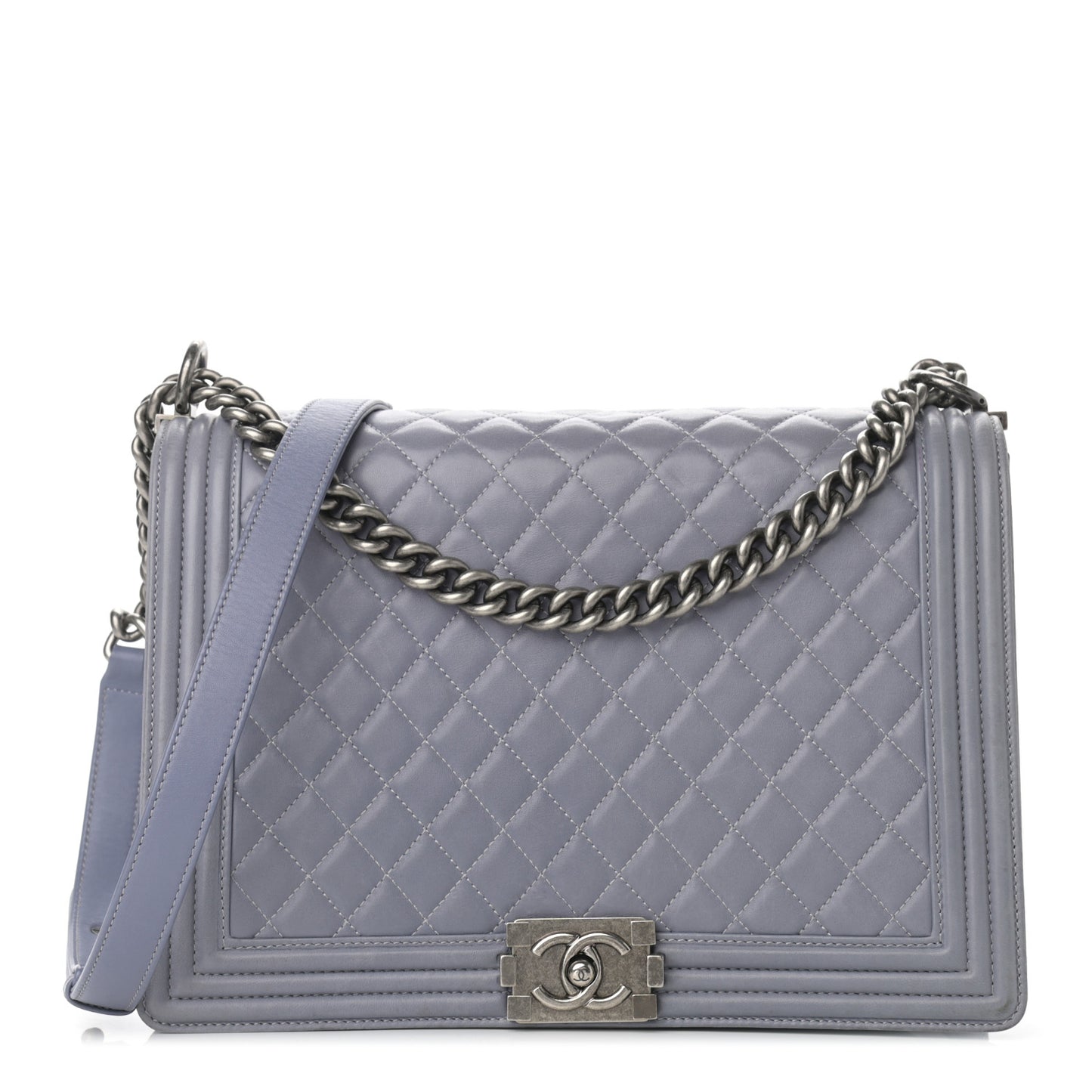 Lambskin Quilted Large Boy Flap Grey