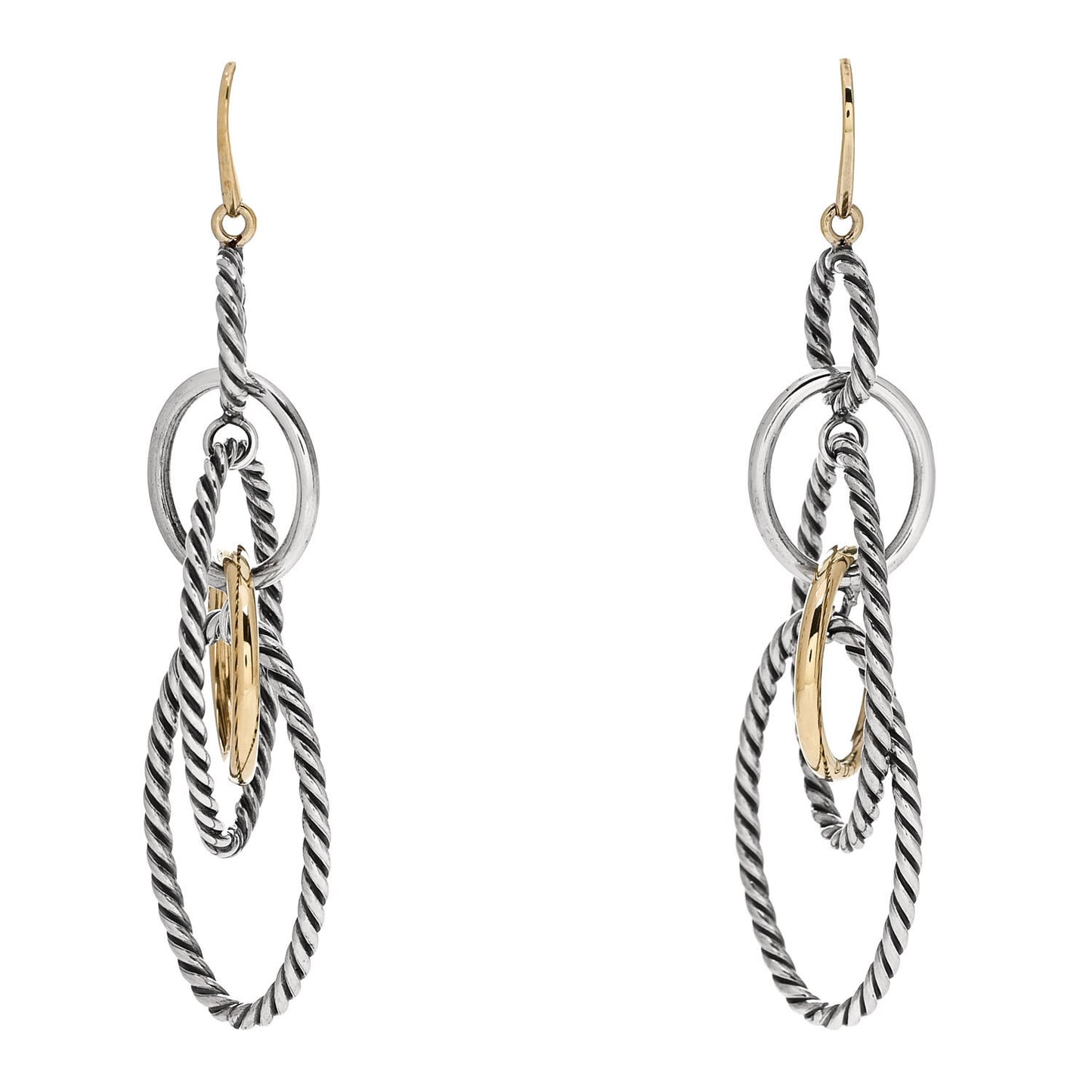 Sterling Silver 18K Yellow Gold Mobile Oval Drop Earrings