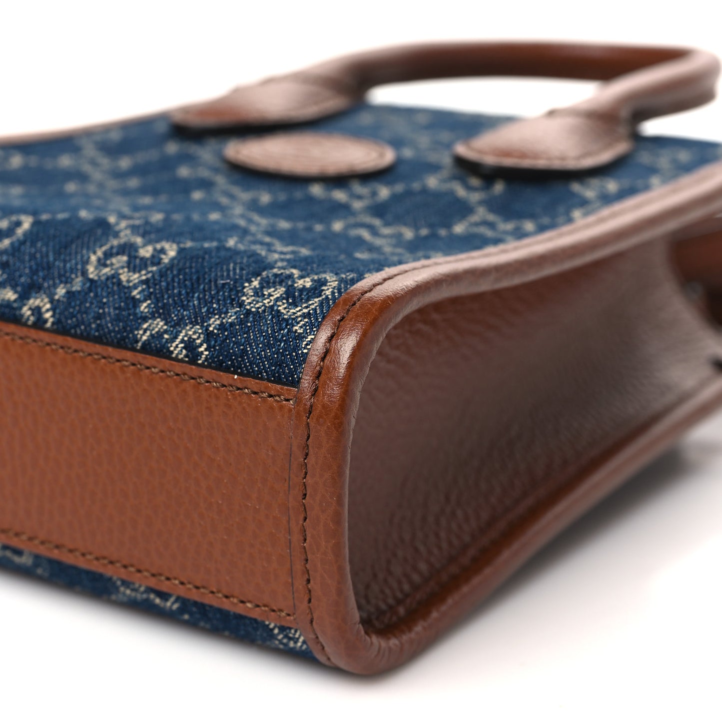 New Denim GG Monogram Dollar Calfskin Mini Retro Interlocking G Tote Bag Blue Tea Cuir Epilog