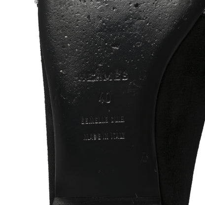 Hermes Suede Goatskin Crystal Roxane Mules 40 Gris Argente Black 7 of 9