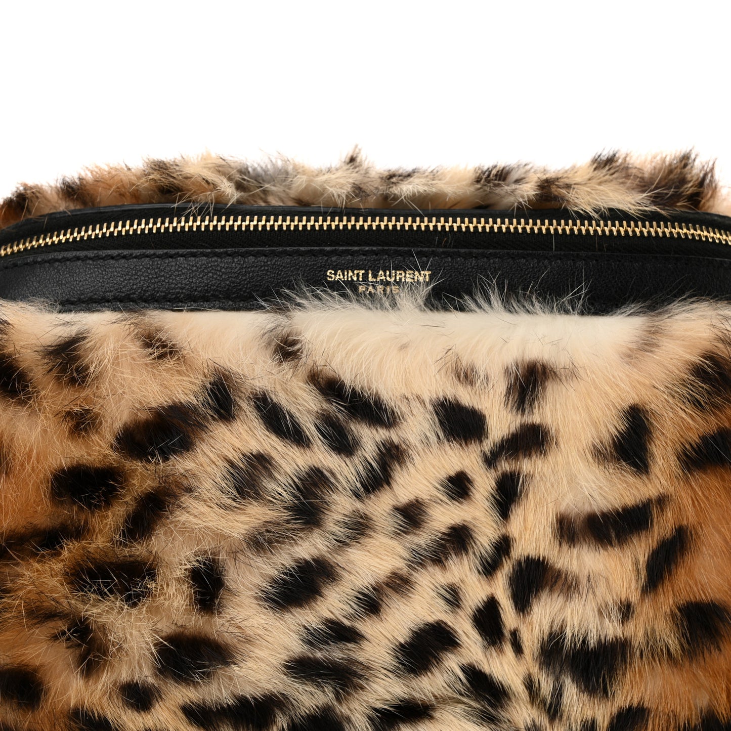 Rabbit Fur Leopard Print Belt Bag Beige