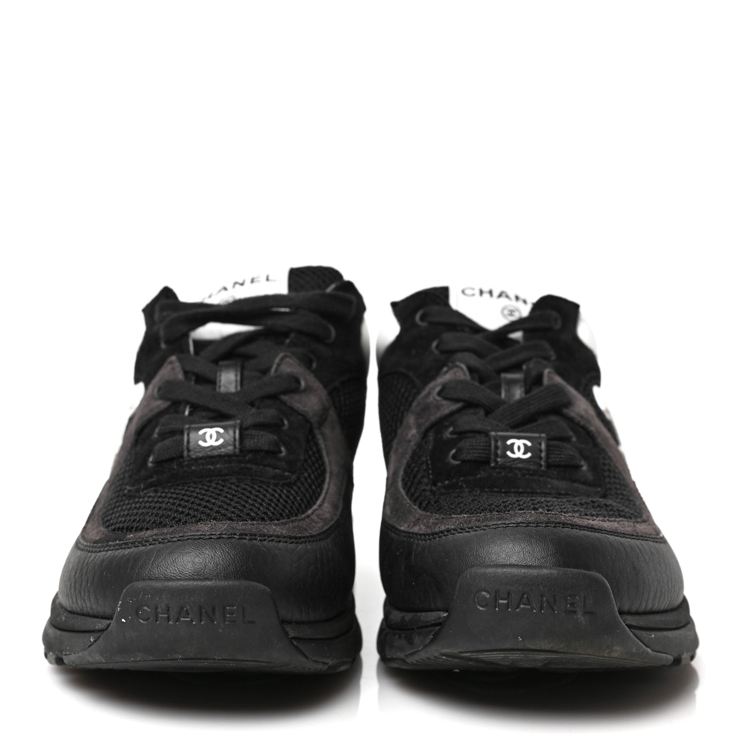 Mesh Suede Grained Calfskin Womens CC Sneakers 39 Black White