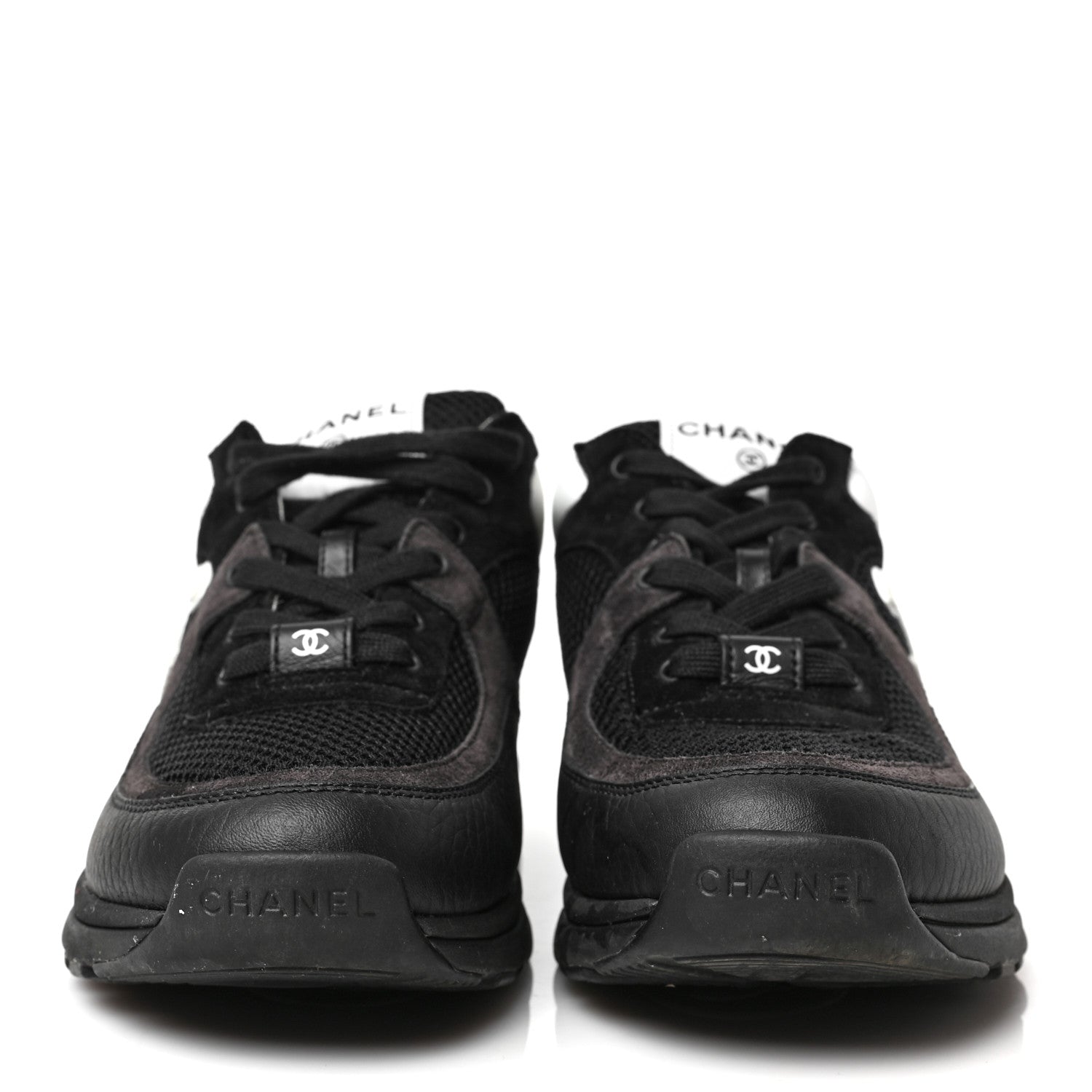 Chanel Mesh Suede Grained Calfskin Womens CC Sneakers 39 Black White 2 of 8