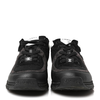 Chanel Mesh Suede Grained Calfskin Womens CC Sneakers 39 Black White 2 of 8