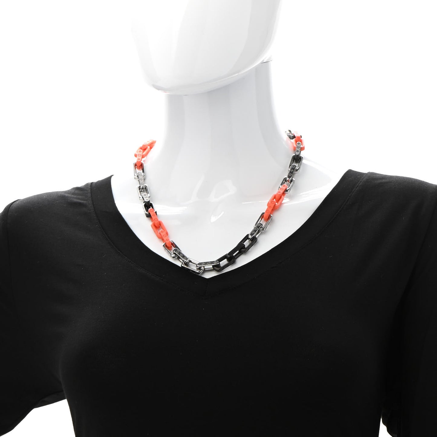 Metal Plexiglass Monogram Chain Necklace Black