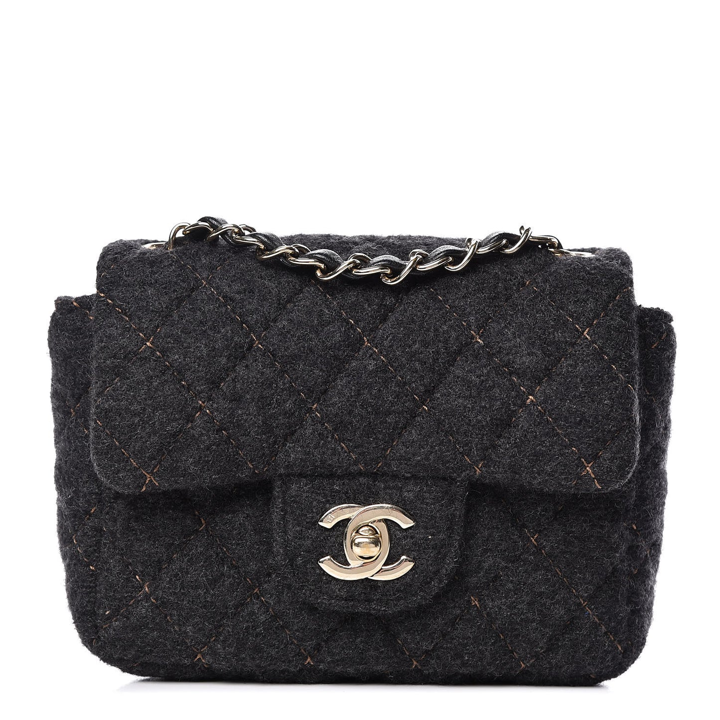Wool Contrast Stitch Mini Square Flap Charcoal