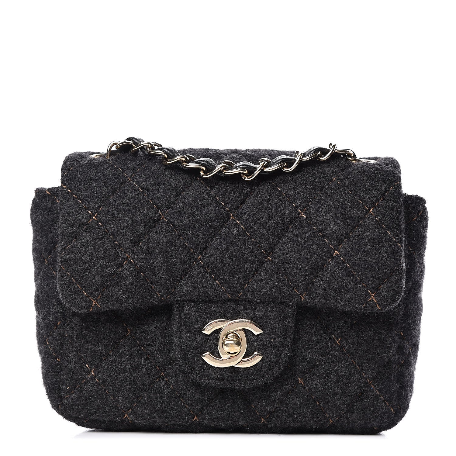 Chanel Wool Contrast Stitch Mini Square Flap Charcoal 1 of 11