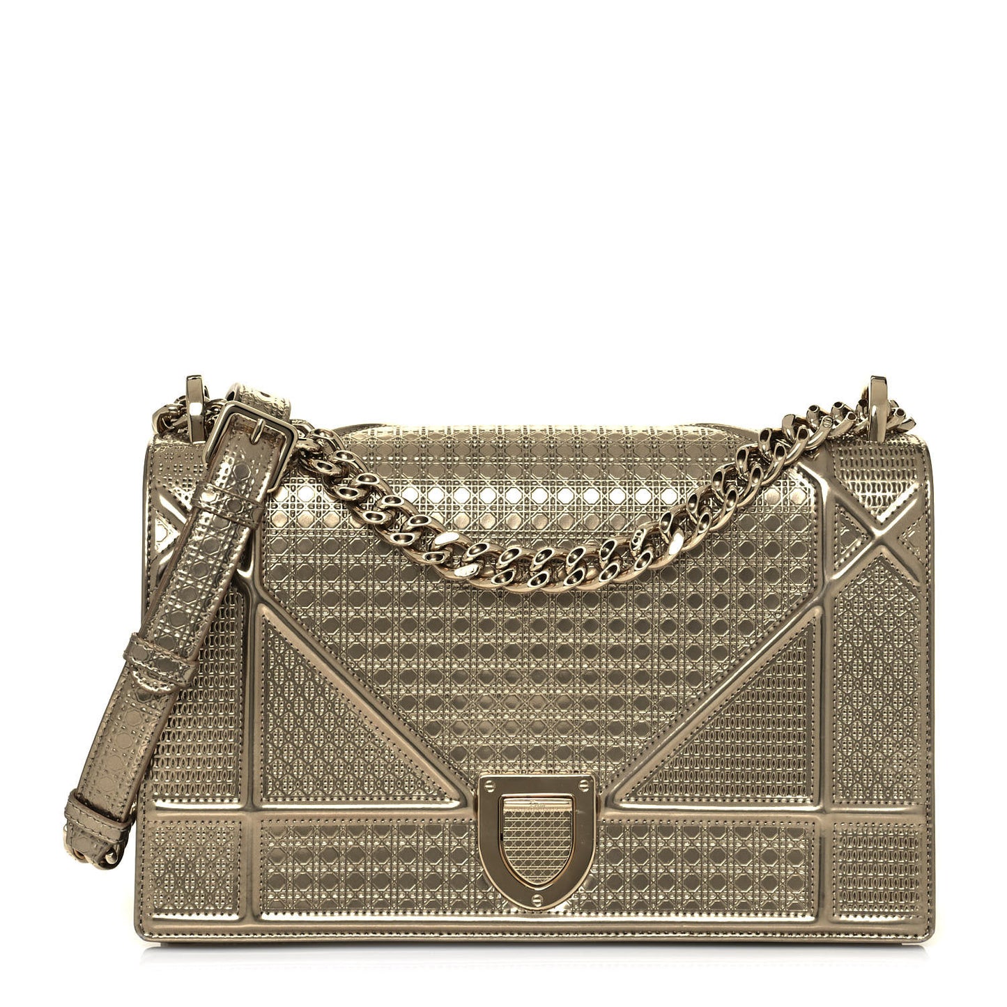 Metallic Patent Micro-Cannage Medium Diorama Flap Bag Gold