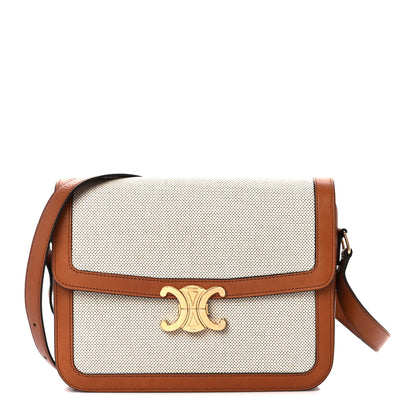 Celine Textile Natural Calfskin Large Triomphe Tan White 1 of 13