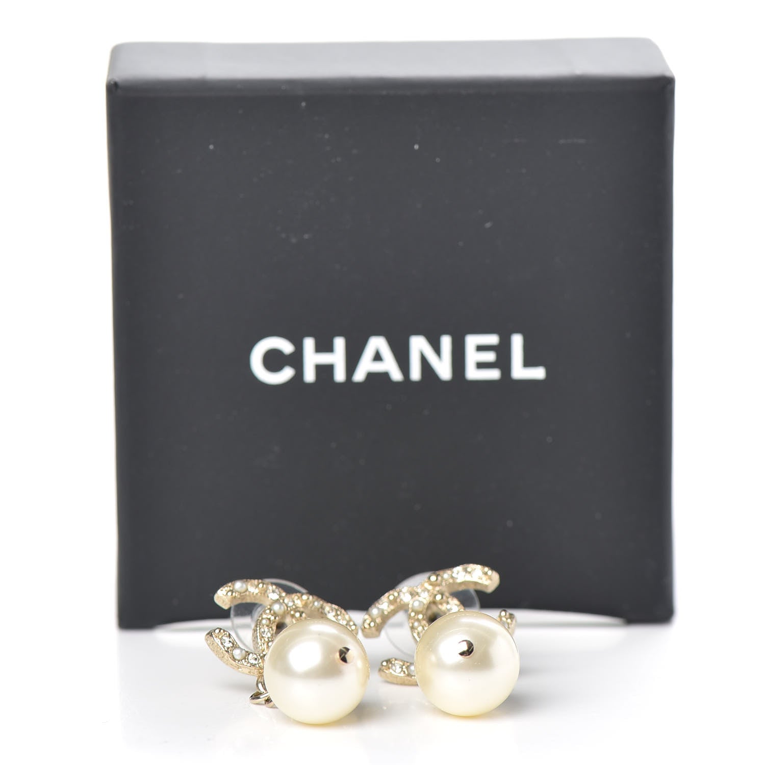 Chanel Pearl Crystal CC Drop Earrings Gold 5 of 5