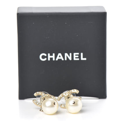 Chanel Pearl Crystal CC Drop Earrings Gold 5 of 5