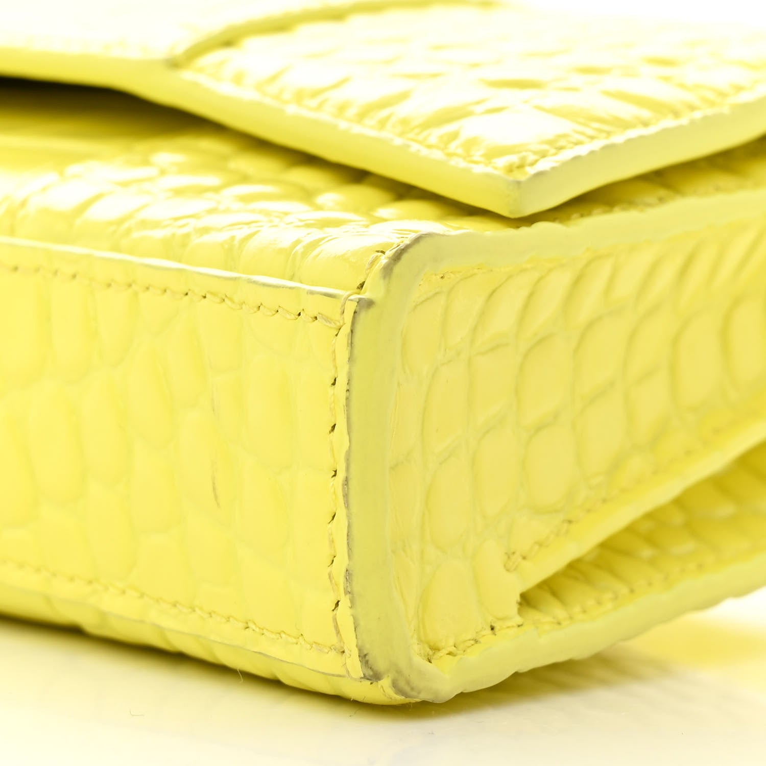Balenciaga Shiny Calfskin Crocodile Embossed Hourglass Stretch Sling Shoulder Bag Yellow 10 of 15