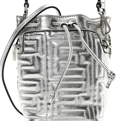 Fendi X MARC JACOBS Agnello Laminato Trapunta FF Mini Mon Tresor Bucket Bag Argento 8 of 10