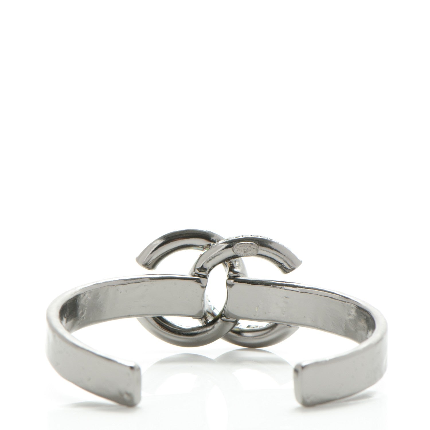 Chanel Hammered Ruthenium Baguette Crystal CC Cuff 3 of 5