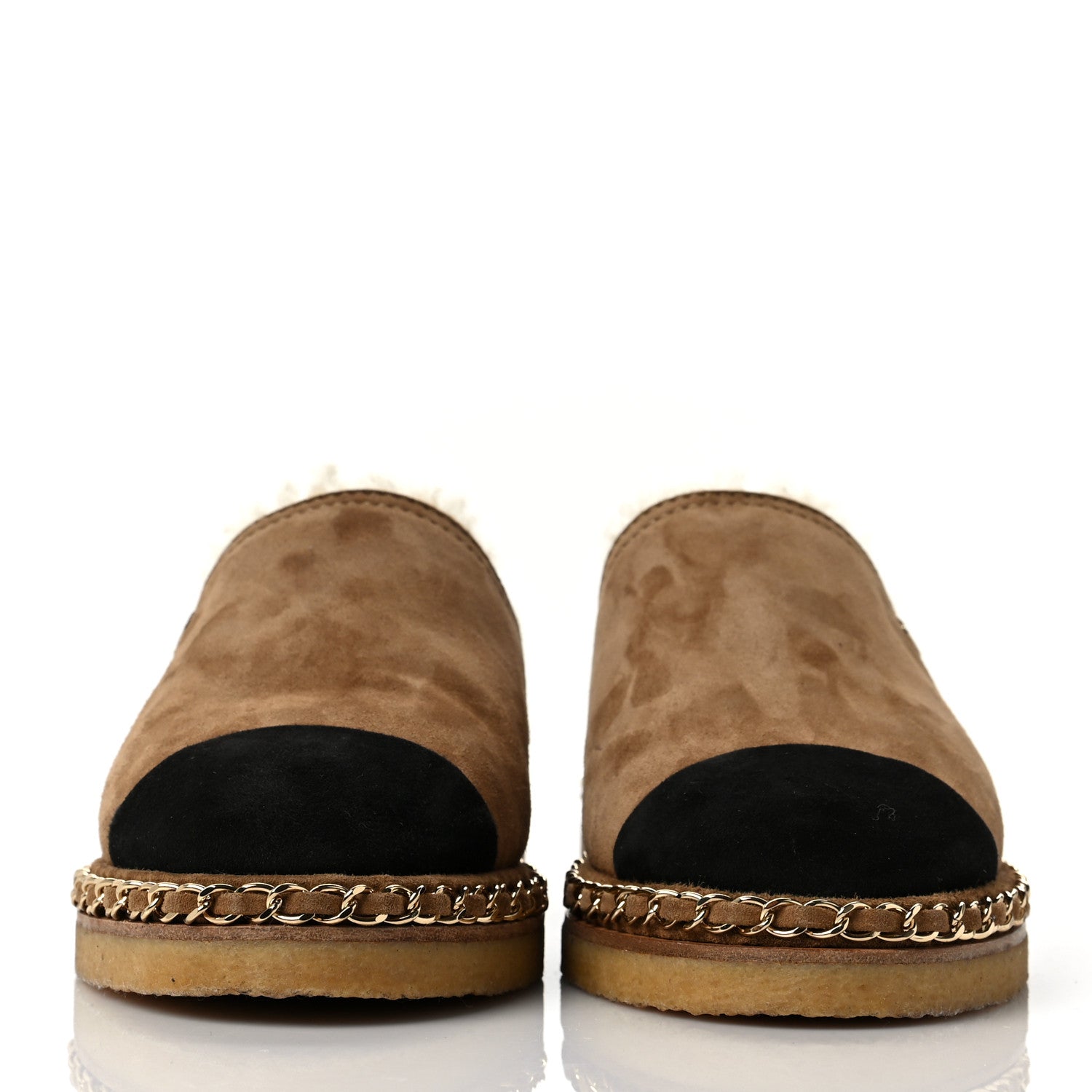 Chanel Kid Suede Shearling CC Chain Mules 36.5 Light Brown Black 2 of 7