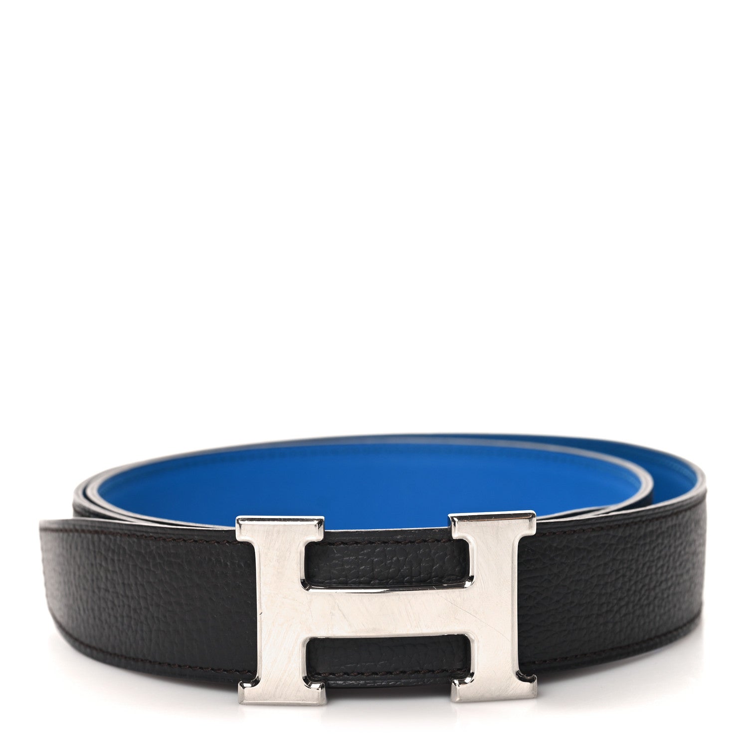 Hermes Togo Swift 32mm H Belt 85 34 Bleu Zanzibar Chocolate 1 of 5