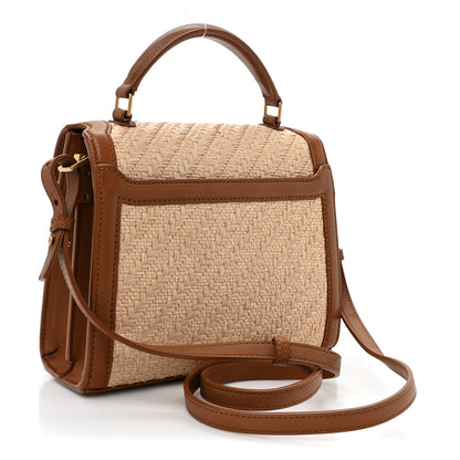Saint Laurent Raffia Calfskin Mini Classic Monogram Cassandra Top Handle Naturel Brick 3 of 14