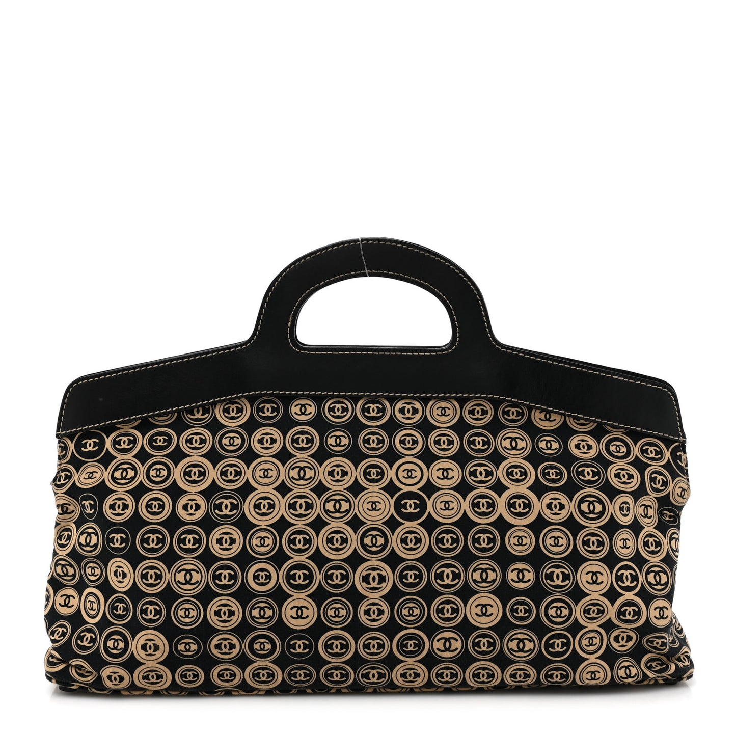 Jersey Calfskin Printed Large Frame Handle Bag Beige Black