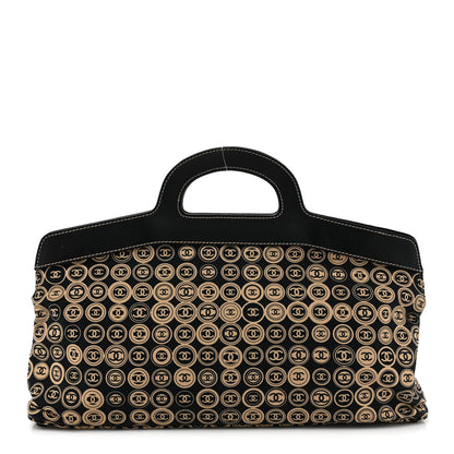 Chanel Jersey Calfskin Printed Large Frame Handle Bag Beige Black 1 of 13