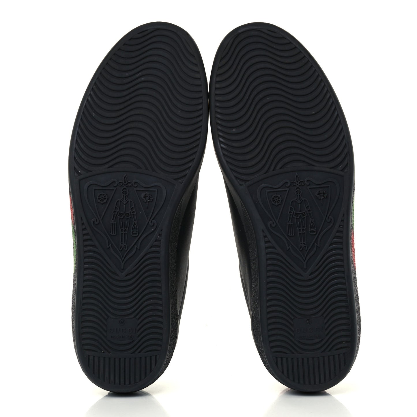 Calfskin Interlocking G Mens New Ace Sneakers 8 Black Red Flame Green